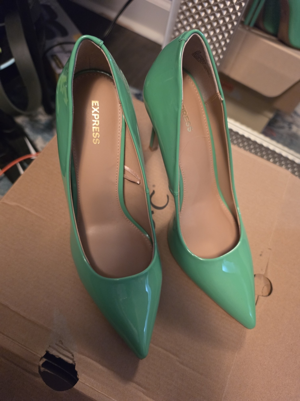 Express Green Patent Pointed-Toe High Heels